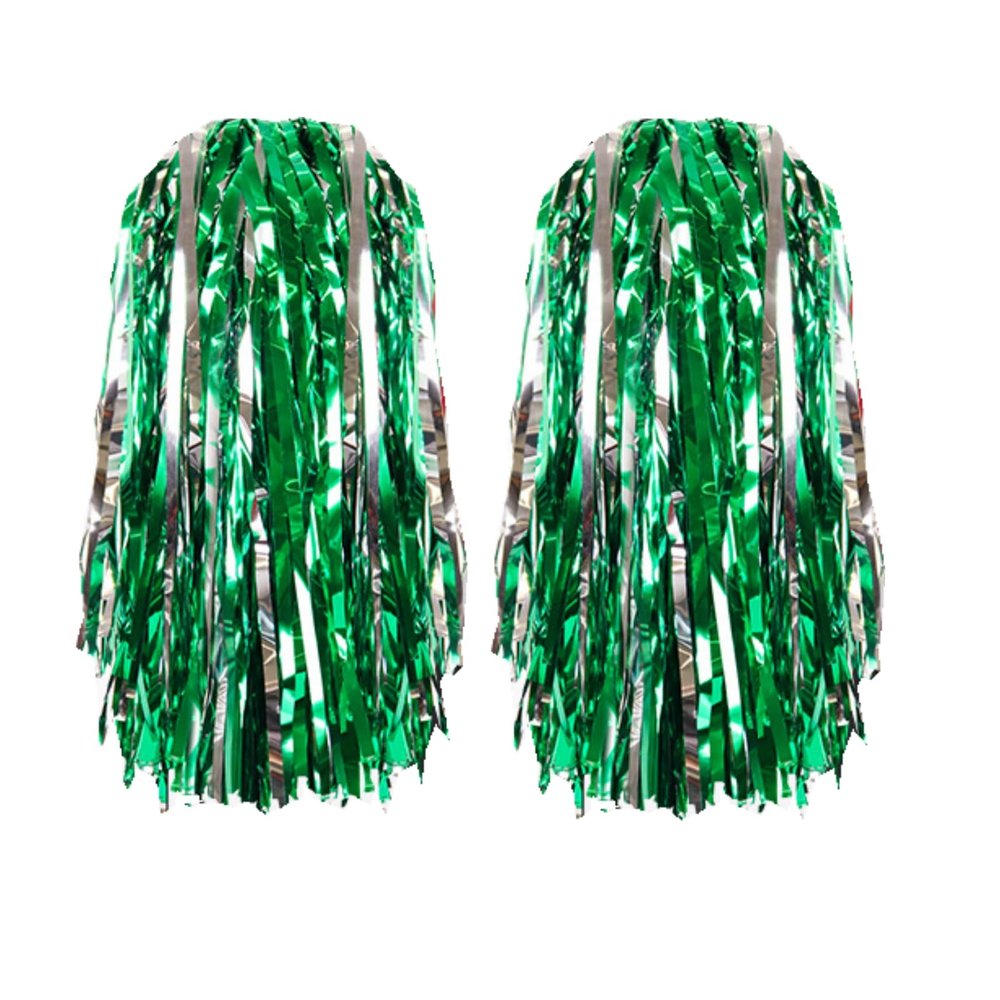 AUMIDO 2Pcs Cheerleading Pom Poms - Pompoms Cheer for Boy Girl School Sports Dance Games Team Spirit Cheer (Silver Green)