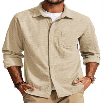 PJ PAUL JONES Casual Shirts for Men Waffle Texture Wrinkle Free Shirt Black Button up Shirt with Pockets