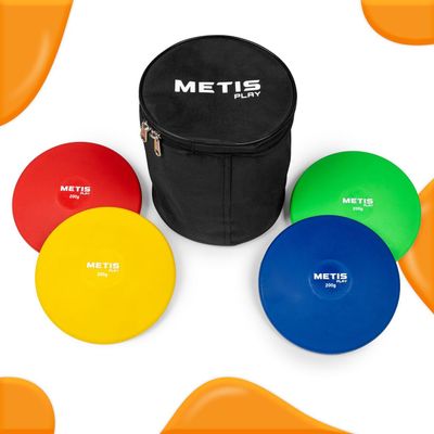 METIS Play Junior Athletics Practice Discus | 4 Pcs Ultra-Durable PVC Track & Field Discuses (0.4lbs)