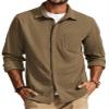 PJ PAUL JONES Shirt for Men Long Sleeve Casual Button up Shirt Turn Down Collar Shirt with Pocket Camel view 1