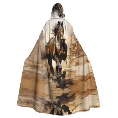 WHJSHOP Halloween Adult Hooded Cape for Parties and Costumes - Easy Care Western Horse Pattern