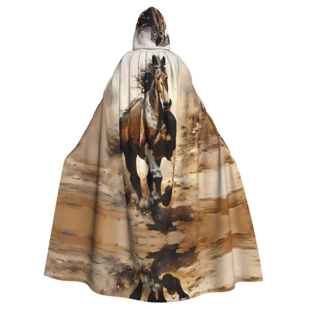 WHJSHOP Halloween Adult Hooded Cape for Parties and Costumes - Easy Care Western Horse Pattern