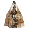 WHJSHOP Halloween Adult Hooded Cape for Parties and Costumes - Easy Care Western Horse Pattern view 1