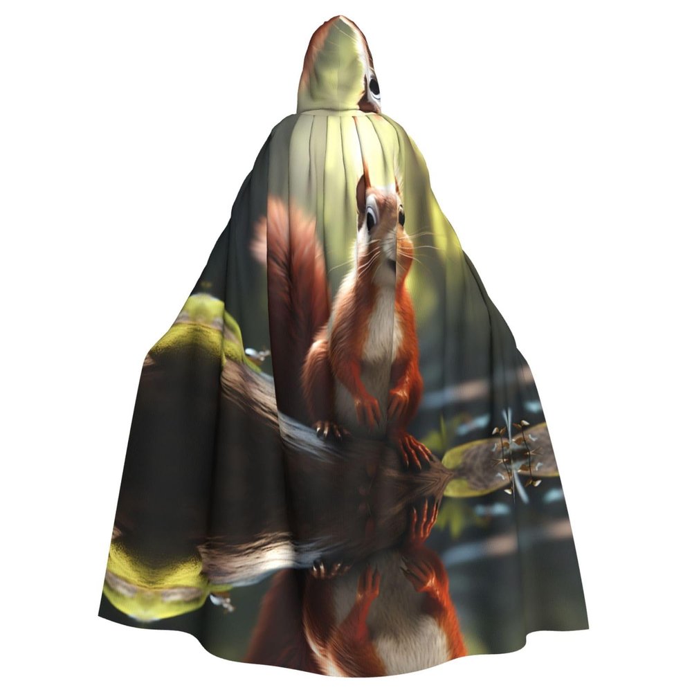 WHJSHOP Halloween Adult Hooded Cape for Parties and Costumes - Easy Care Funny Squirrel Pattern