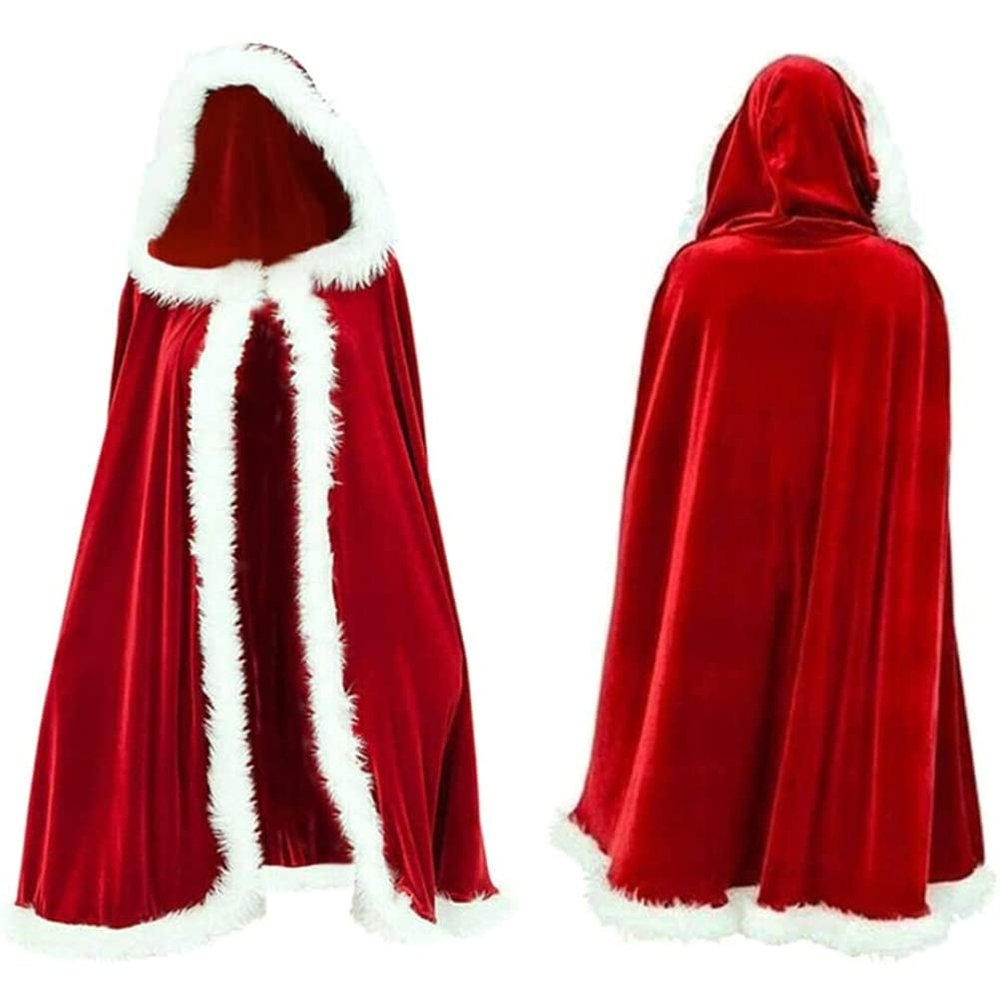JAOCDOEN 1.5m Red Hooded Cape Christmas Costume Santa Claus Cloak Red Mantle for Christmas Party Cosplay Costume