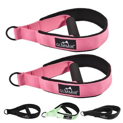 GLMMIR Pilates Double Loop Straps for Pilates Reformer, Fitness Metal D Ring Straps Handle, Pilate Accessories Yoga Wristbands Exercise Straps for Gym Home Workout 2PCS - Pink with Handle