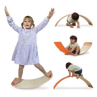 New Bounce Balance Board - Premium Wooden Wobble Board for Exercise & Balance Training - Supports Up to 480 Lbs. - Versatile Rocking Balance Boards for All Ages (Wood, Small, 10"x 27")