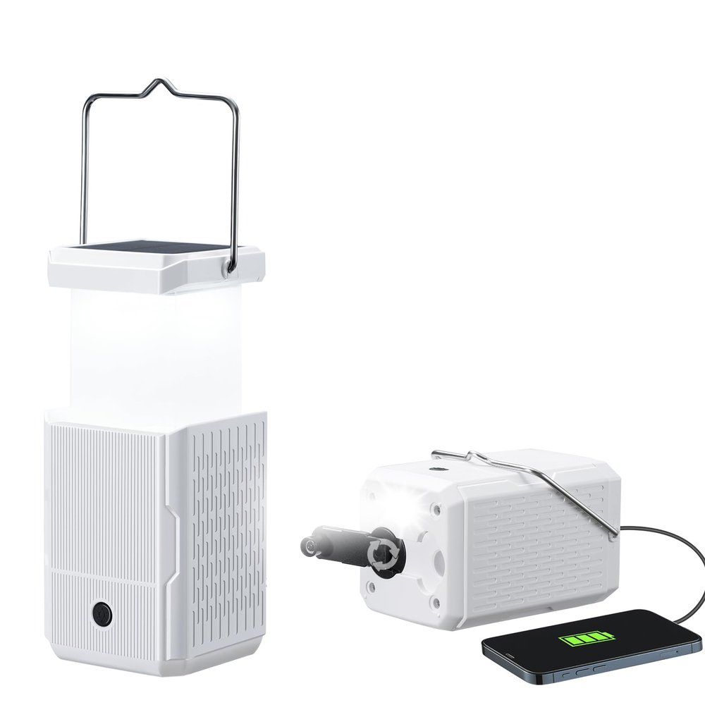 2 Pack Camping Lantern Rechargeable, Hand Crank & Solar Camping Lights with USB Output, Tent Lights for Camping, Portable Camp Lamp, Camping Hurricane Home Power Failure Essentials (White, 2 Pack)