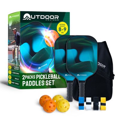 Outdoor Cruiser Pickleball Paddle Set  USAPA Approved, Premium Fiberglass Paddles with Lightweight Shock-Absorbing Grip, Includes 2 Rackets, 4 Balls, Grip Tapes, and Sling Carry Bag