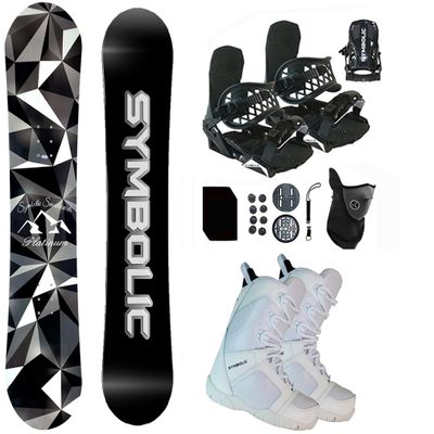 Symbolic Platinum Kids 2025 Snowboard & Bindings & Choice Boots Complete Package Set (BLK Bindings+ White Blem Boot 4.5, 110cm Rocker Snowboard)