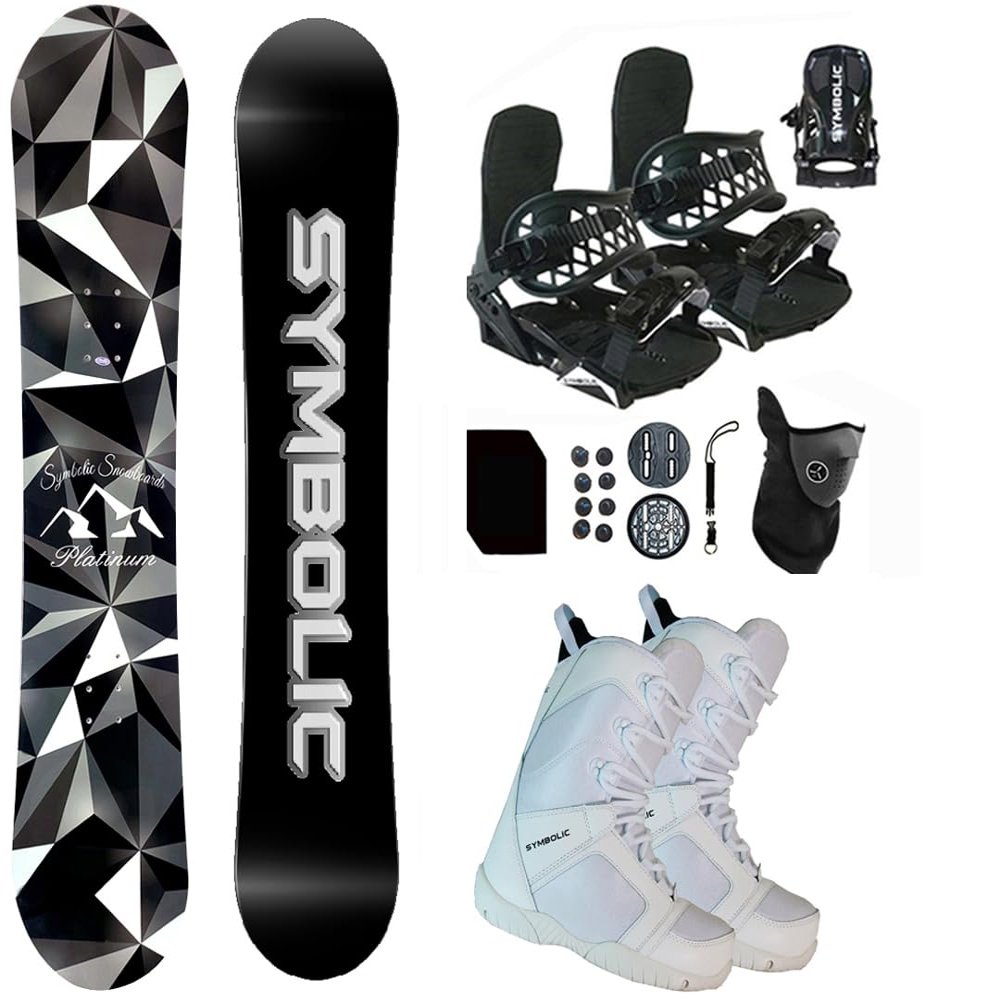 Symbolic Platinum Kids 2025 Snowboard & Bindings & Choice Boots Complete Package Set (BLK Bindings+ White Blem Boot 4.5, 110cm Rocker Snowboard)