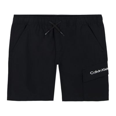 Calvin Klein Boys' Pull-On Tech Cargo Shorts, Drawstring Closure, Black, 10-12