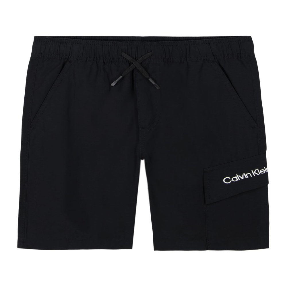 Calvin Klein Boys' Pull-On Tech Cargo Shorts, Drawstring Closure, Black, 10-12