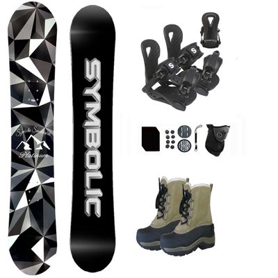 Symbolic Platinum Kids 2025 Snowboard & Bindings & Choice Boots Complete Package Set (Kid 12c Snow Boot Tan+Binding, 90cm Rocker Snowboard)
