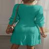 Dokotoo Spring Dresses for Women Wedding Guest Fall Winter Clothing 2026 Business Casual Work Long Sleeve Dress V Neck Knit Ribbed Ladies A Line Sweater Dress Sea Blue Dresses for Women S view 2