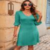 Dokotoo Spring Dresses for Women Wedding Guest Fall Winter Clothing 2026 Business Casual Work Long Sleeve Dress V Neck Knit Ribbed Ladies A Line Sweater Dress Sea Blue Dresses for Women S view 3