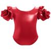 AFAVOM Gymnastic Leotard for Girls Ballet Dance Metallic Leotard 3D Flower Short Sleeve Bodysuit Toddler Sparkly Shiny Jazz Dancewear Jumpsuit Yoga Acrobatic Athletic One Piece Leotard Red 3-4 Years view 1
