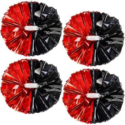4Pcs Upgraded 12inch Metallic Cheerleading Pom Poms, HOLENGS Cheerleader Pompoms Cheer Poms for Kids Adults, Cheering Squad Pompoms for School Sports Games Dance Party (Black + Red)