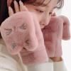 Women Convertible Flip Top Mittens Winter Plush Fingerless Gloves Windproof Warm Half Finger Mittens 1 Pair view 2