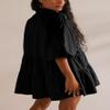 chouyatou Women's Summer Puff Sleeve Tiered Tunic Babydoll Dress Cute Mini Button Down Shirt Dress (X-Small, Black) view 2