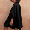 chouyatou Women's Summer Puff Sleeve Tiered Tunic Babydoll Dress Cute Mini Button Down Shirt Dress (X-Small, Black) view 4