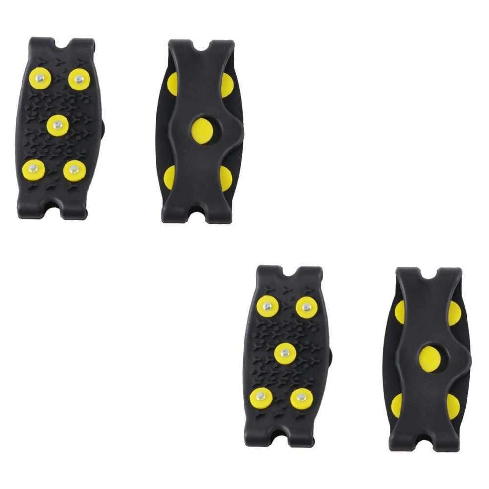Yardenfun 2 Pairs Flexible Overshoes 5 Silicone Crampon Cleats Ice Traction Shoes Cover for Winter Anti-Spikes Grip Black