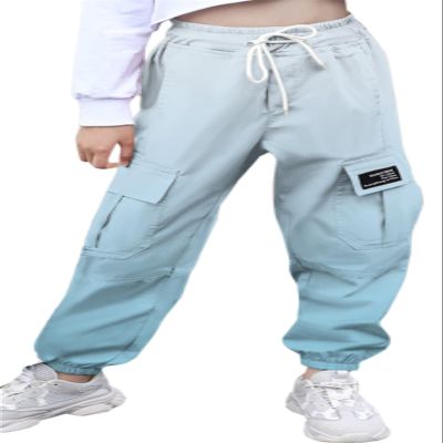 SANGTREE Girl's Cargo Pants Elastic Waist Drawstring Multi Pockets Loose Tapered Cargo Jogger Pants,Ombre Blue,13-14 Years Big Kid = Tag 170