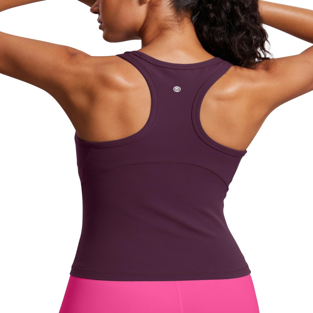 CRZ YOGA Butterluxe High Neck Tank Tops for Women - Yoga Workout Athletic Gym Camisole Racerback Sleeveless Shirts Deep Purple Large