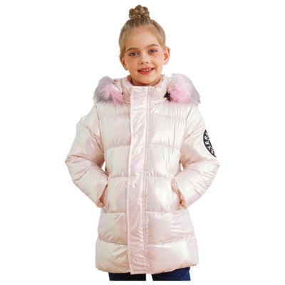 HULIJA Kids Girls Metallic Hooded Puffer Jacket Long Coat Winter Warm Casual Padded Outerwear with Pockets Pink 5-6 Years