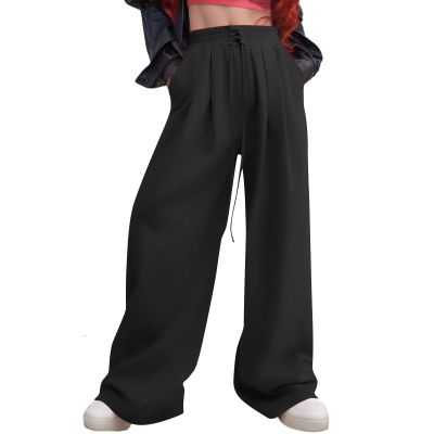 Baggy Wide Leg Sweatpants Woman Oversized Y2K High Waisted Fleece Jogger Pants Trendy Cute Sweat Pants with Pockets Loose Flare Sweatpants Drawstring Cotton Pants Plus Size Lounge Pants Palazzo Pants
