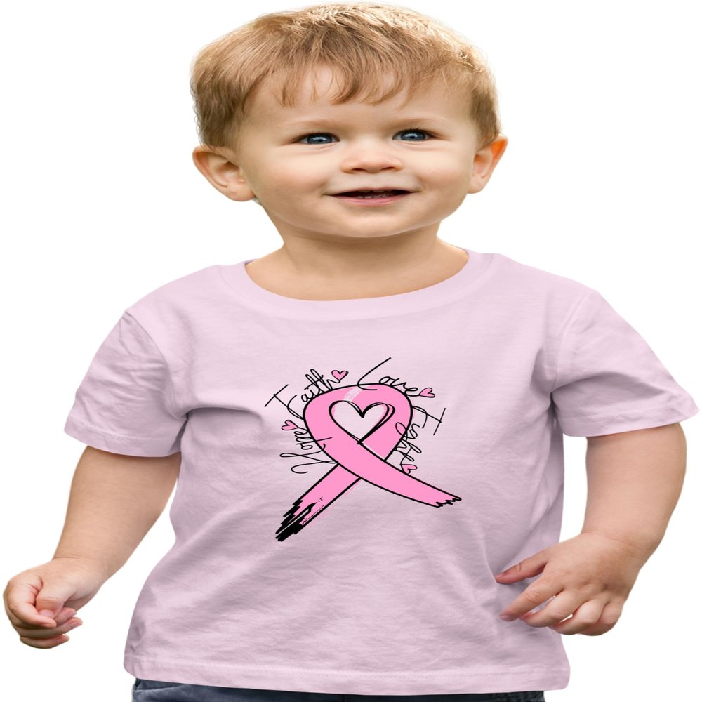 Go All Out 3T Light Pink Toddler Cute Script Breast Cancer Awareness Ribbon Toddler T-Shirt
