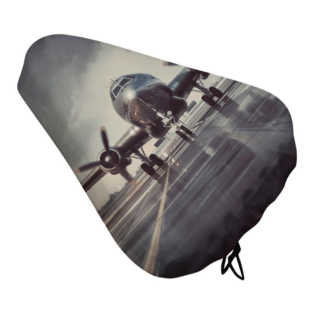 YKUDBN Bike Seat Cover, Airplane Art Print Durable Bicycle Saddle Protector with Adjustable Drawstring and Spring Buckle, Fits Mountain & Road Bikes