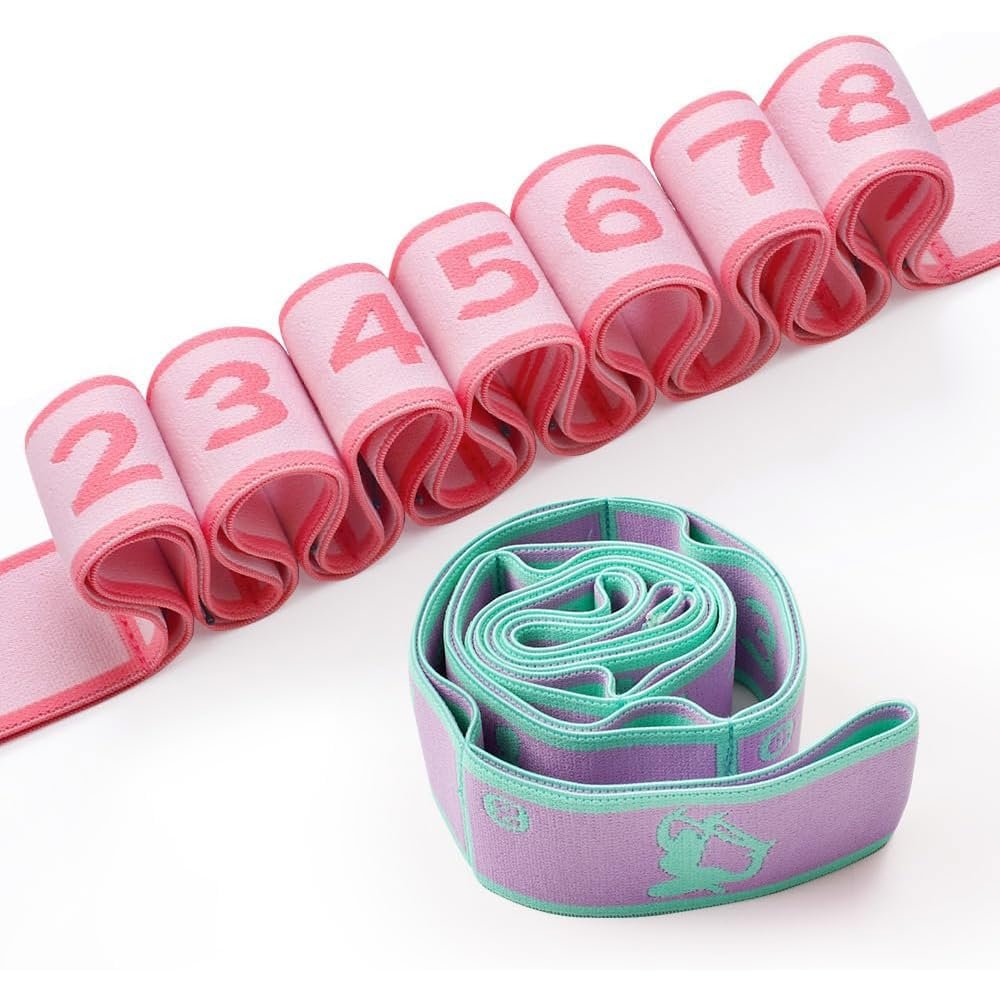 2 PCS Kids Stretching Strap - 8-Loop Adjustable Stretch Bands for Dance, Ballet, Yoga, Gymnastics Workout, Childrens Fitness Equipment, Stretching Resistance Bands and Home Flexibility Training