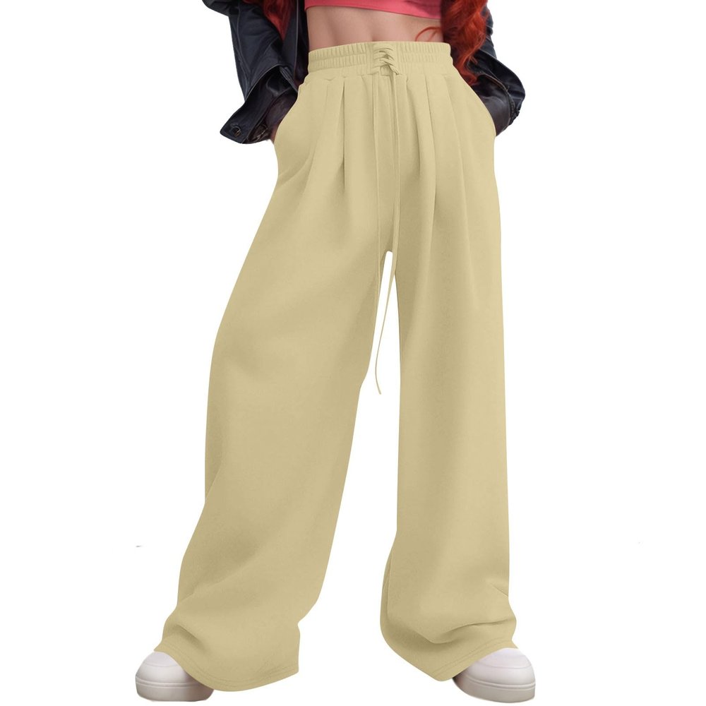 Baggy Wide Leg Sweatpants Woman Oversized Y2K High Waisted Fleece Jogger Pants Trendy Cute Sweat Pants with Pockets Loose Flare Sweatpants Drawstring Cotton Pants Plus Size Lounge Pants Palazzo Pants