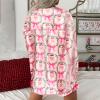 Aonoapll Women Christmas Pajama Shorts Set Pink Santa Bow Long Sleeve Button Shirt Shorts 2 Piece Loungewear Sleepwear(Santa Pink,Medium) view 4