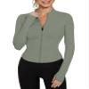 LUYAA Workout Jackets Woman BBL Long Sleeve Gym Golf Shirts Seamless Zip Up Athletic Outfits Quick Dry Grey Green XS view 1