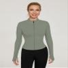 LUYAA Workout Jackets Woman BBL Long Sleeve Gym Golf Shirts Seamless Zip Up Athletic Outfits Quick Dry Grey Green XS view 2