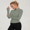 LUYAA Workout Jackets Woman BBL Long Sleeve Gym Golf Shirts Seamless Zip Up Athletic Outfits Quick Dry Grey Green XS view 3