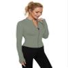LUYAA Workout Jackets Woman BBL Long Sleeve Gym Golf Shirts Seamless Zip Up Athletic Outfits Quick Dry Grey Green XS view 4
