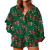 Aonoapll Women Christmas Pajama Shorts Set Cute Patterned Long Sleeve Button Shirt Shorts Pjs 2 Piece Loungewear Sleepwear(Deep Green,Small) view 1