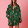 Aonoapll Women Christmas Pajama Shorts Set Cute Patterned Long Sleeve Button Shirt Shorts Pjs 2 Piece Loungewear Sleepwear(Deep Green,Small) view 2