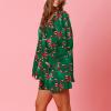 Aonoapll Women Christmas Pajama Shorts Set Cute Patterned Long Sleeve Button Shirt Shorts Pjs 2 Piece Loungewear Sleepwear(Deep Green,Small) view 3