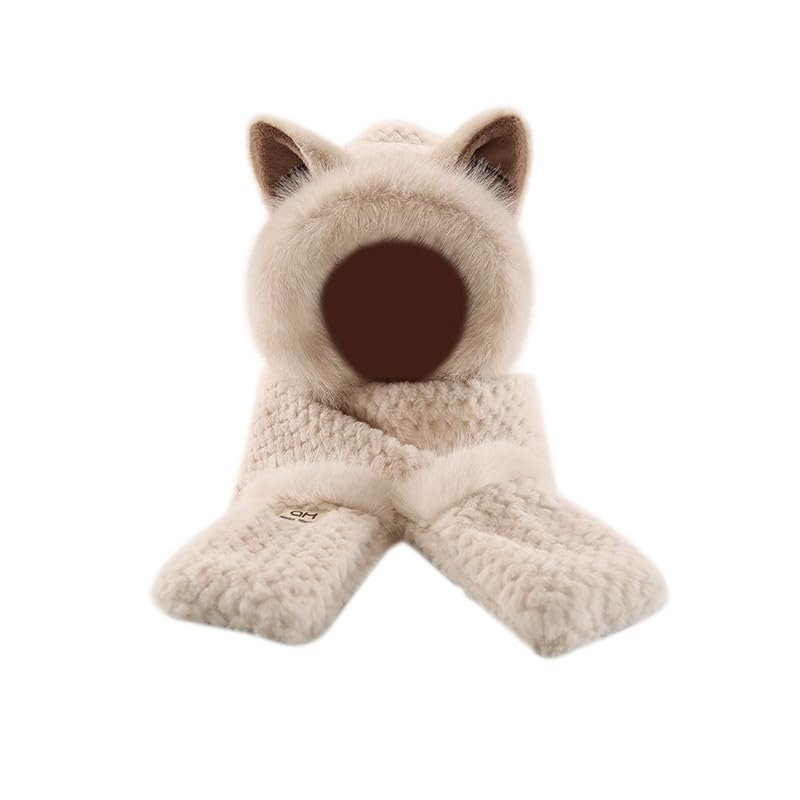 haozaikeji Winter Animal Hood Scarf Hat 3-in-1 Multi-Functional Animal Hat Faux Fur Winter Hats Novelty Hats with Paw Pocket