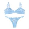 Lilosy Petite Sexy Cute Underwire Push Up Strappy Heart Embroidered Mesh Sheer Lingerie Set for Women Bachelorette See Through Bra and Panty 2 Piece Bow Light Blue XXX-Small view 2