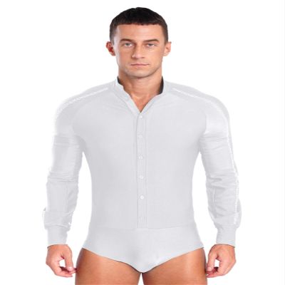 vastwit Mens One-Piece Latin Tango Dance Shirt Leotard Shiny Unitard Bodysuit Ballroom Dance Costume White Small
