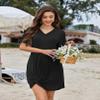AI'MAGE Women's Bathing Suit Cover Up Short Sleeve Swimsuit Coverup V Neck Bikini Beachwear Twisted Mini Dress(Black, Small) view 2