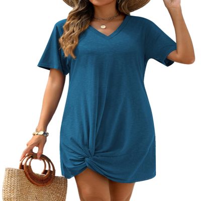 AI'MAGE Swimsuit Cover Ups for Women Short Sleeve Bathing Suit Coverup Casual Bikini Swimwear Beach Cover Up Dress(Blue, Small)