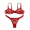 Lilosy Petite Sexy Cute Underwire Push Up Strappy Heart Embroidered Mesh Sheer Lingerie Set for Women Bachelorette See Through Bra and Panty 2 Piece Red XXX-Small view 2