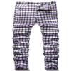 HENGAO Men's Plaid Pants Casual Skinny Stretch Slim Fit Chino Dress Pants, T24- Purple, 38 view 1