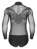 FEESHOW Men's Latin Dance Shirt Modern Dance Shirt Clubwear Black Medium view 3